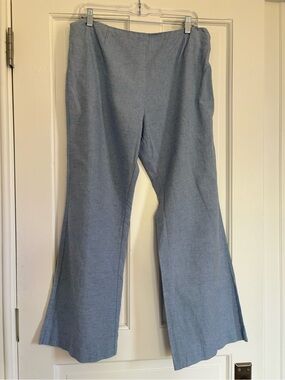 Vtg Tommy Hilfiger Linen Blend Blue Flare Pants Teen Dressy Belted Juniors 13